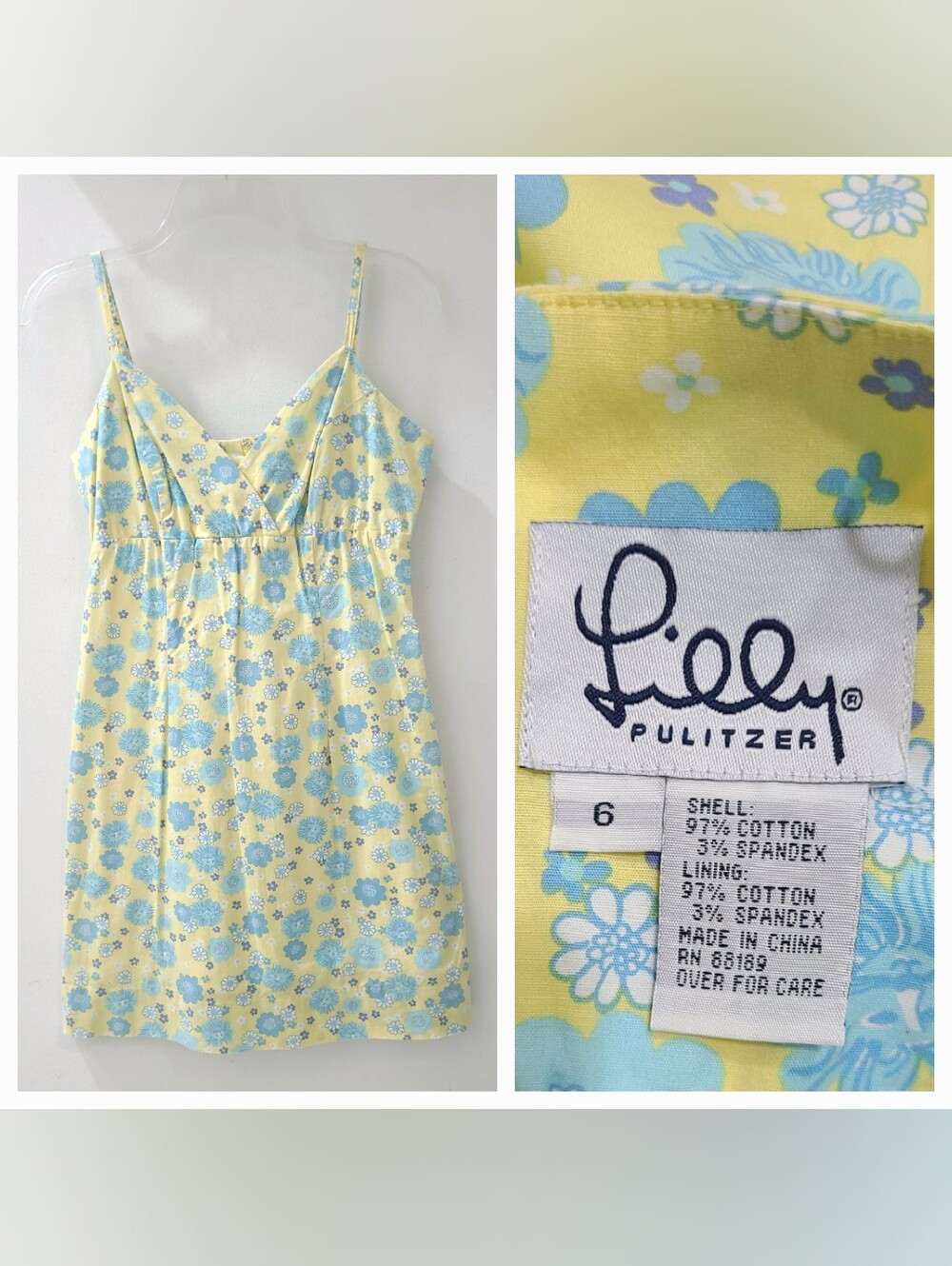 Lilly Pulitzer White Label Amina Dress 6 Cuba Libre Yellow/Blue Lion Daisy Y2K